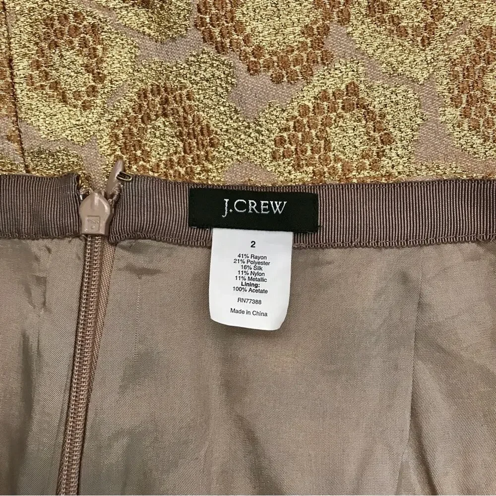 J. Crew Gold Metallic Mini Skirt Festive Size 2
